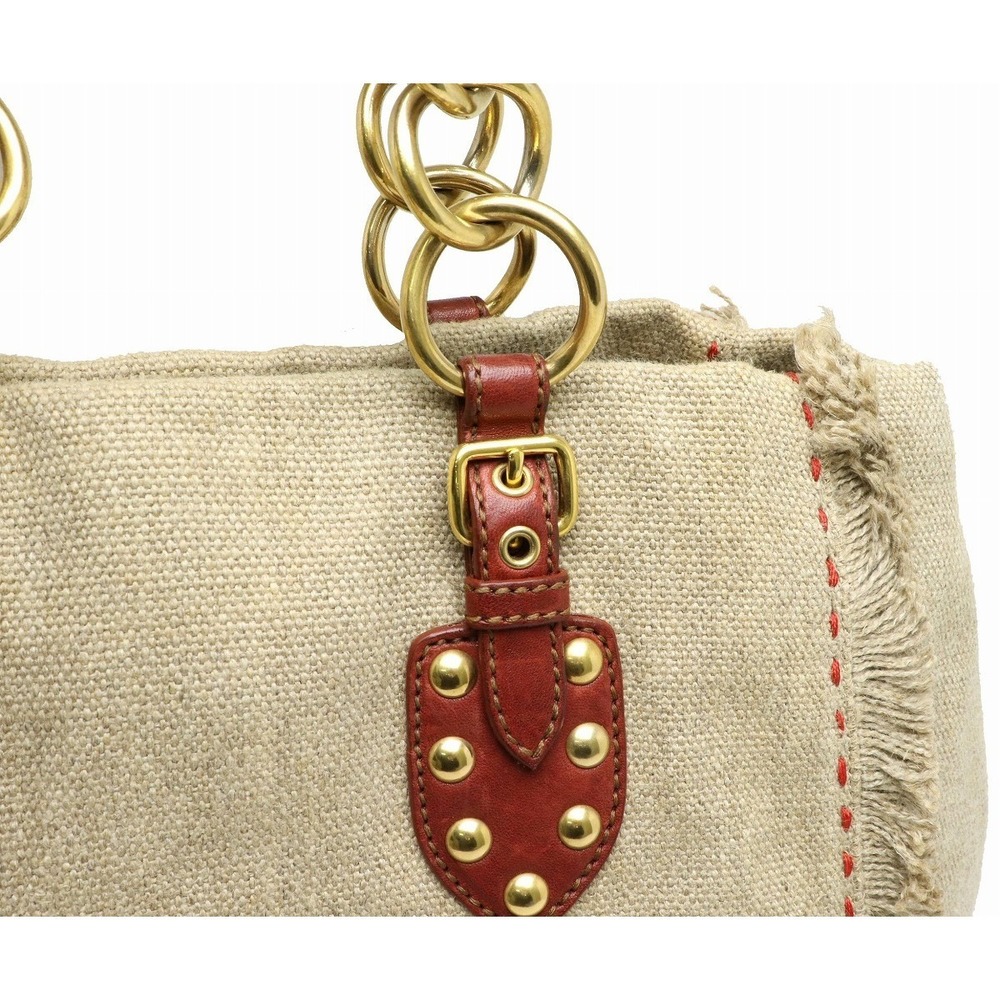 Miu Miu Fringe Linen Hemp Tote Bag Beige Brown - image 7